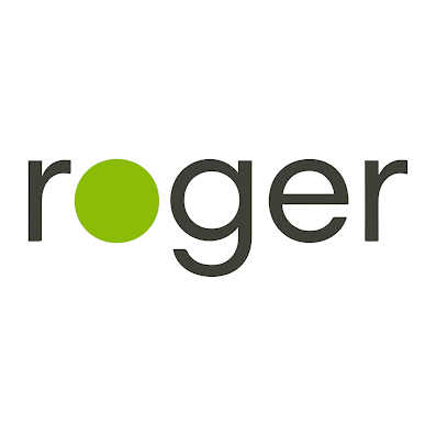 Roger loto - the word roger written in lower case in black with the letter o displayed as a lime green circle