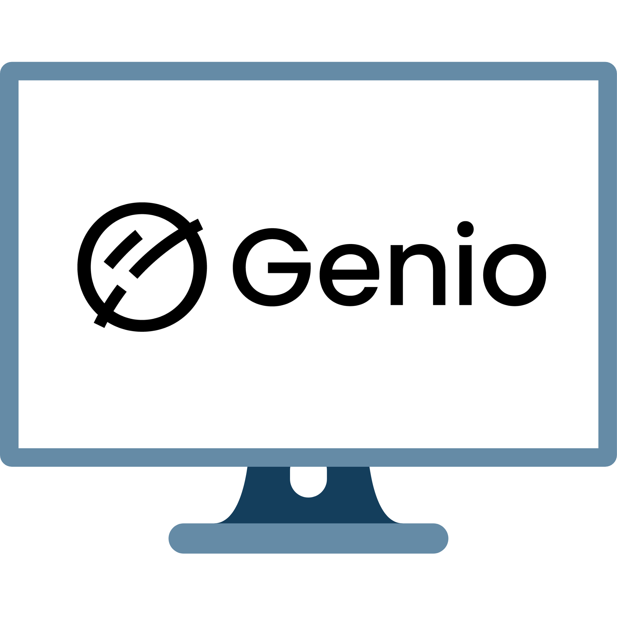 Genio logo shown on a computer monitor