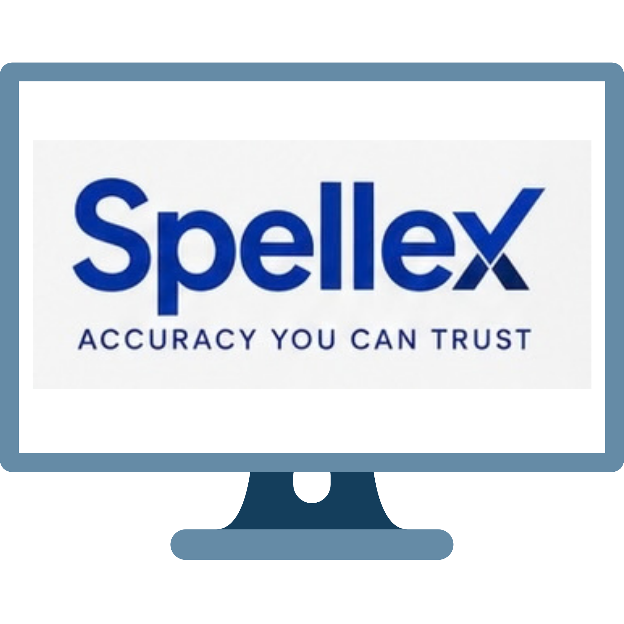 Monitor screen graphic with Spellex logo on screen