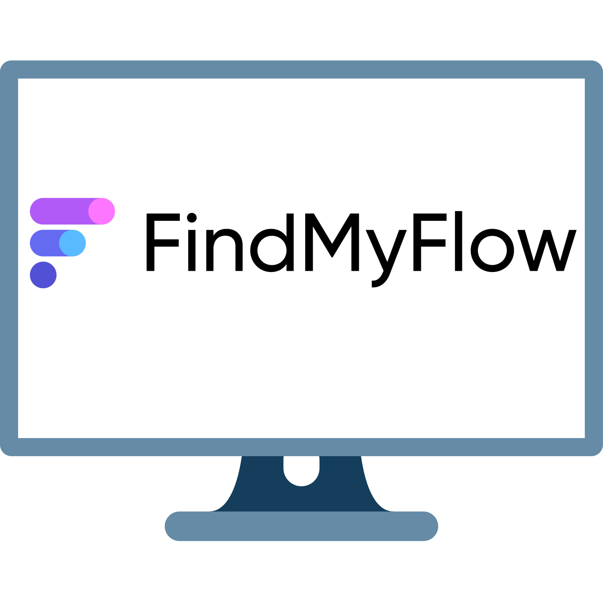FindMyFlow logo - 3 horizontal coloured lines resembling the letter F to the left of the words Find My Flow