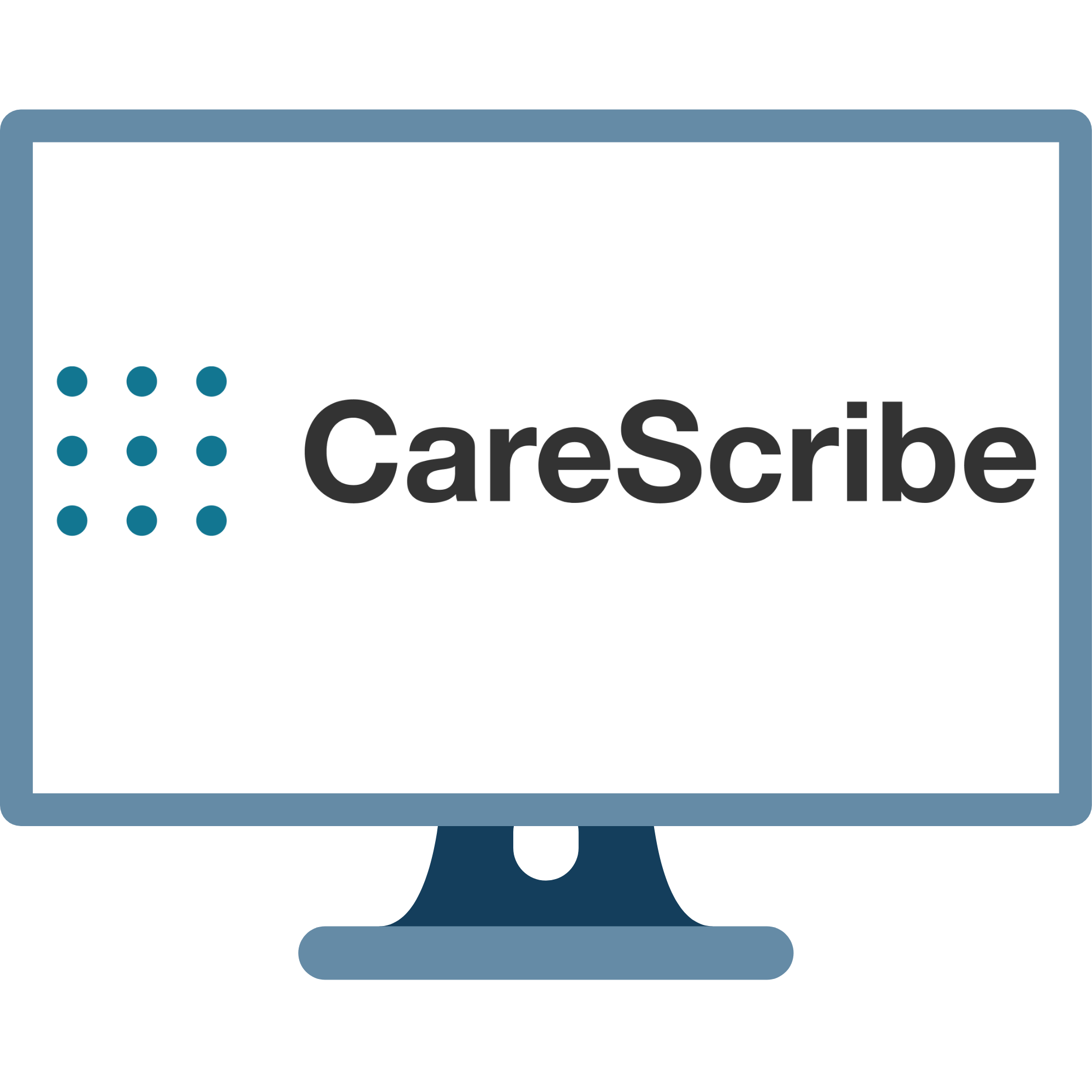 Monitor screen graphic with CareScribe logo on screen
