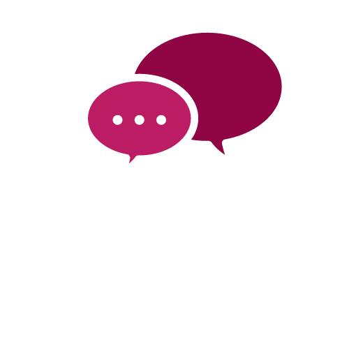 2 cartoon heads with speech bubbles