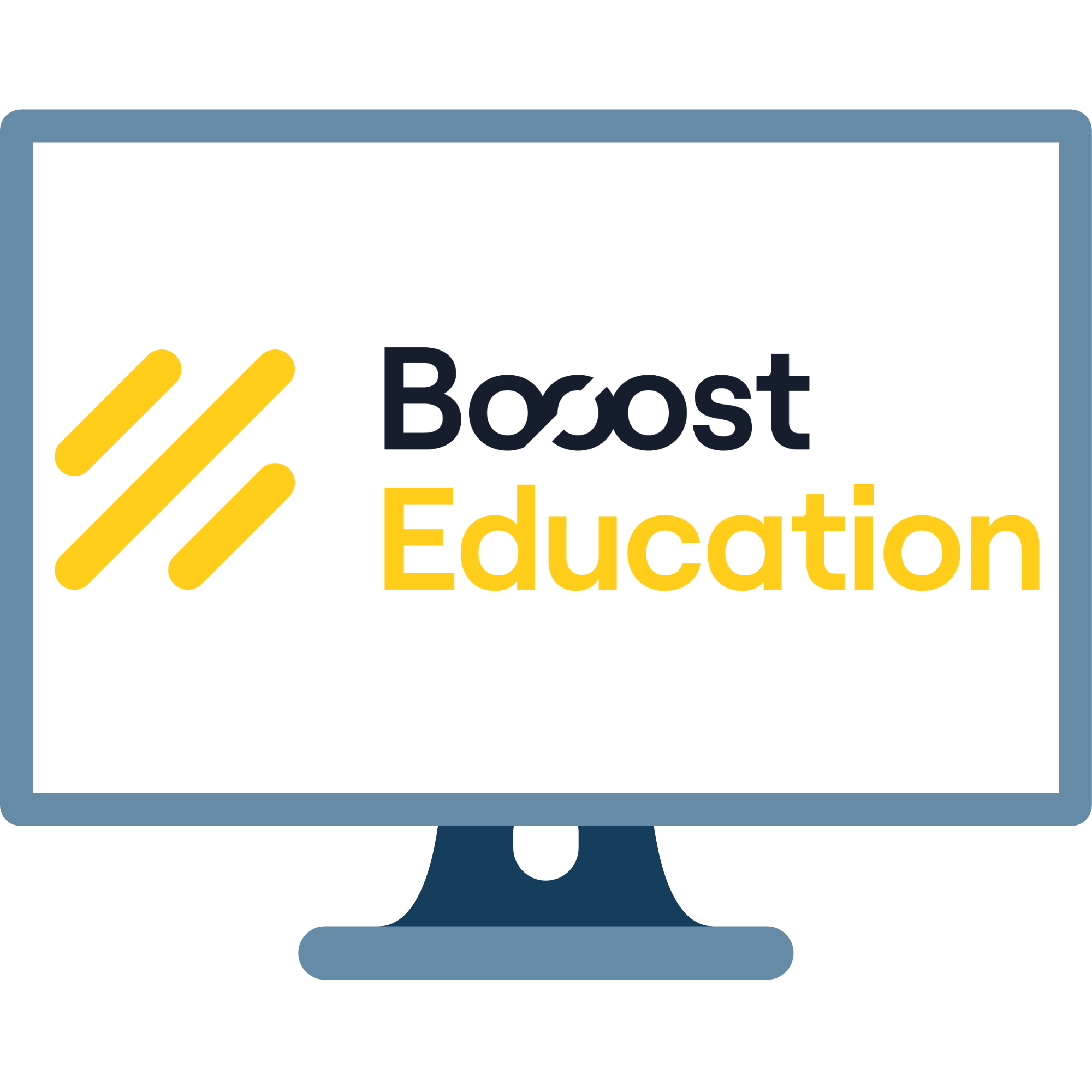 Montior screen graphic with Booost Education logo on screen